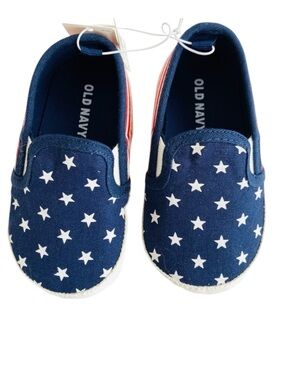 OLD NAVY SNEAKERS SLIP ON SHOES BABY UNISEX RED WHITE BLUE SZ 18-24 MONTHS NWT